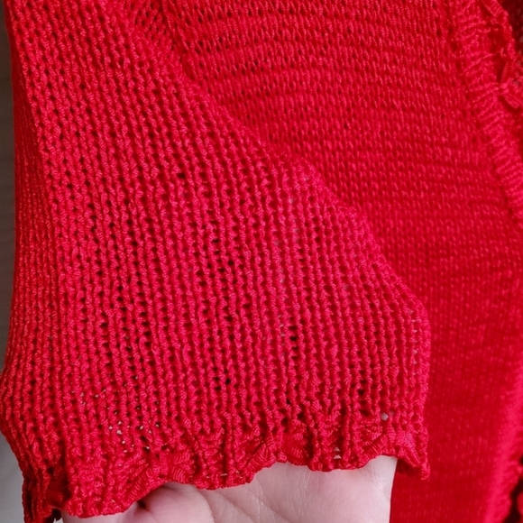 Sag Harbor Vintage Y2K Aesthetic Open-weave Crochet Cropped Red Summer Cardigan - Picture 10 of 15